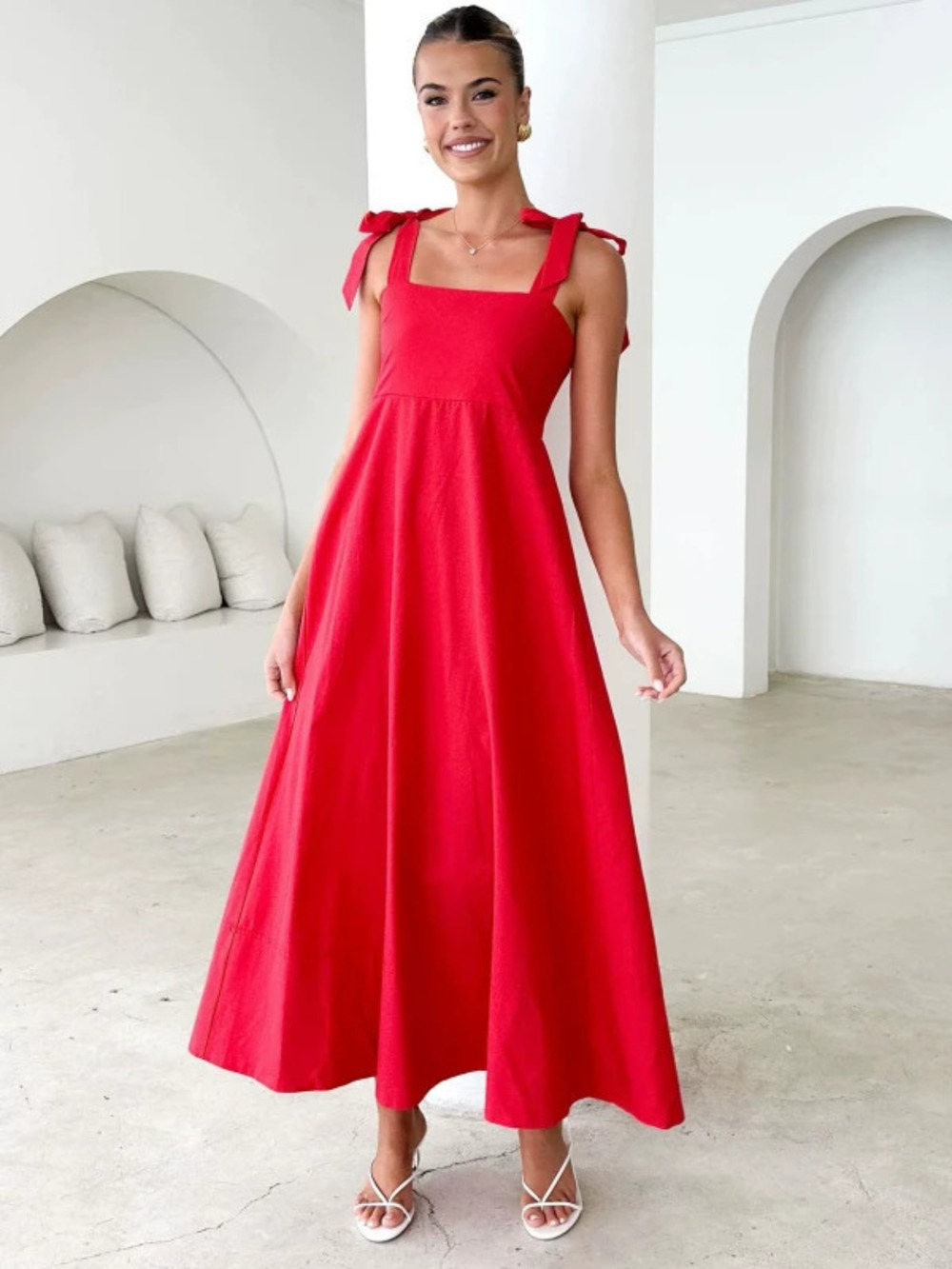 In Stock Summer Solid Color Versatile Strapless Tie Waist Maxi Dress